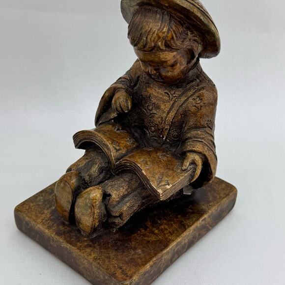 Vintage Oriental Asian Boy & Girl Reading Bookends Chalkware 1960's Brown - Picture 3 of 10